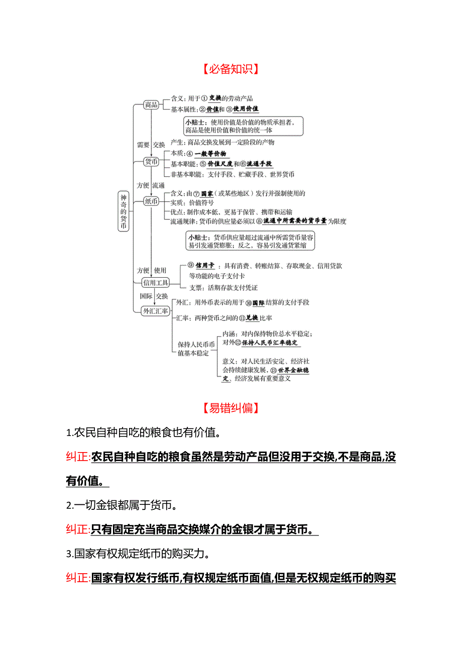 2022高考政治一轮复习学案：必修1　第一单元　第一课　神奇的货币 WORD版含答案.doc_第2页