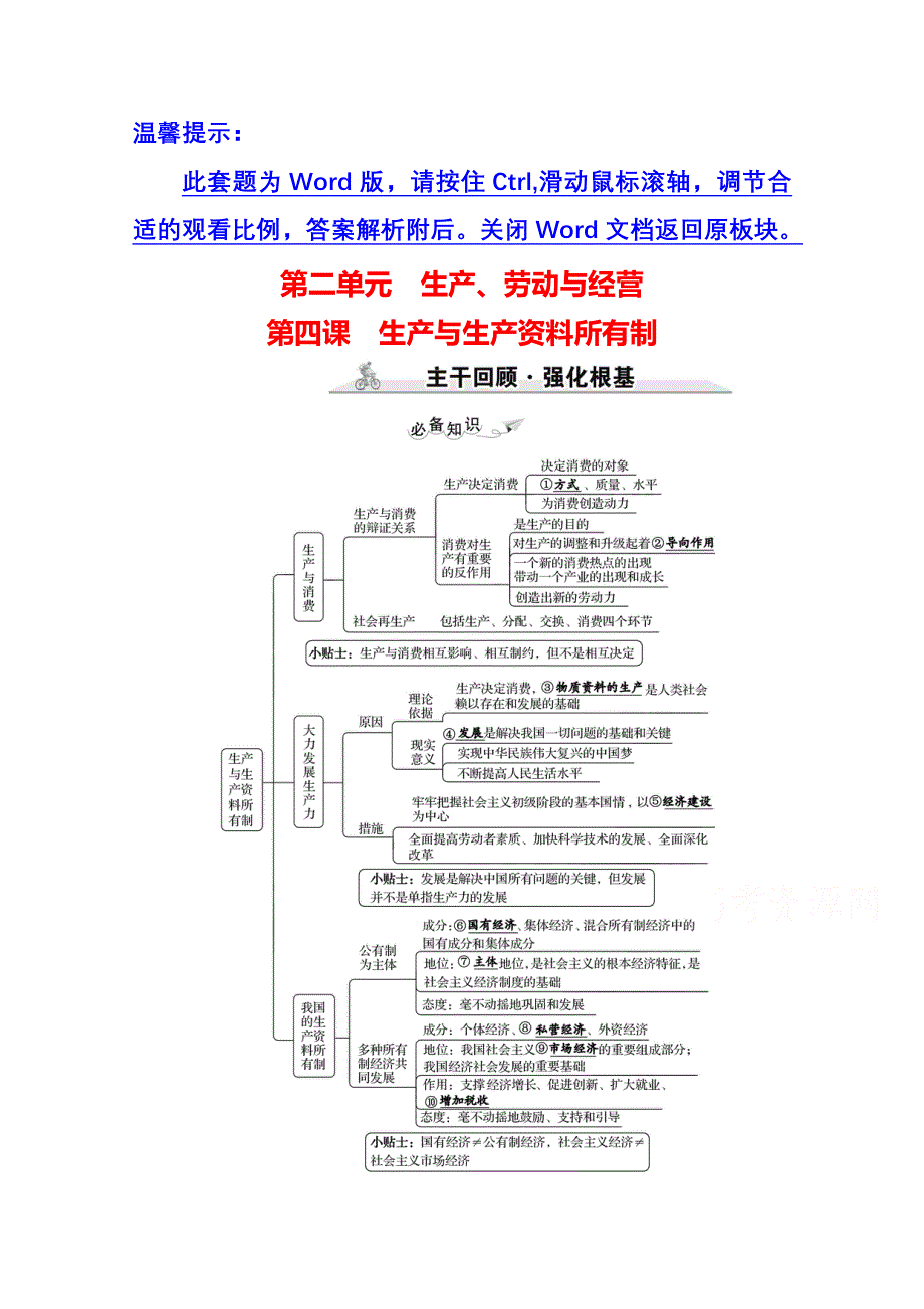 2022高考政治一轮复习学案：必修1　第二单元　第四课　生产与生产资料所有制 WORD版含答案.doc_第1页