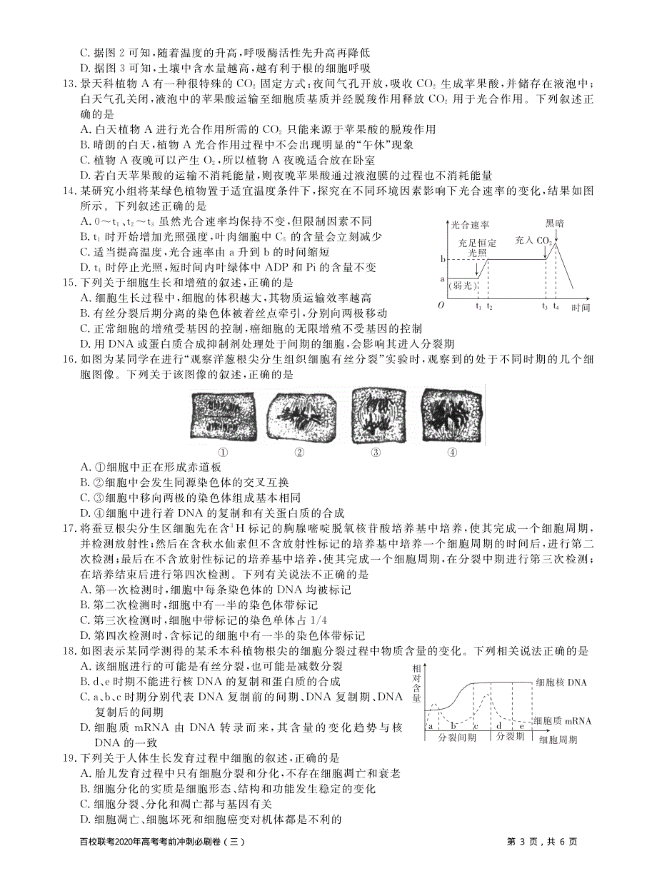 百校联考2020年高考考前冲刺必刷卷（三）生物试题 PDF版含解析.pdf_第3页