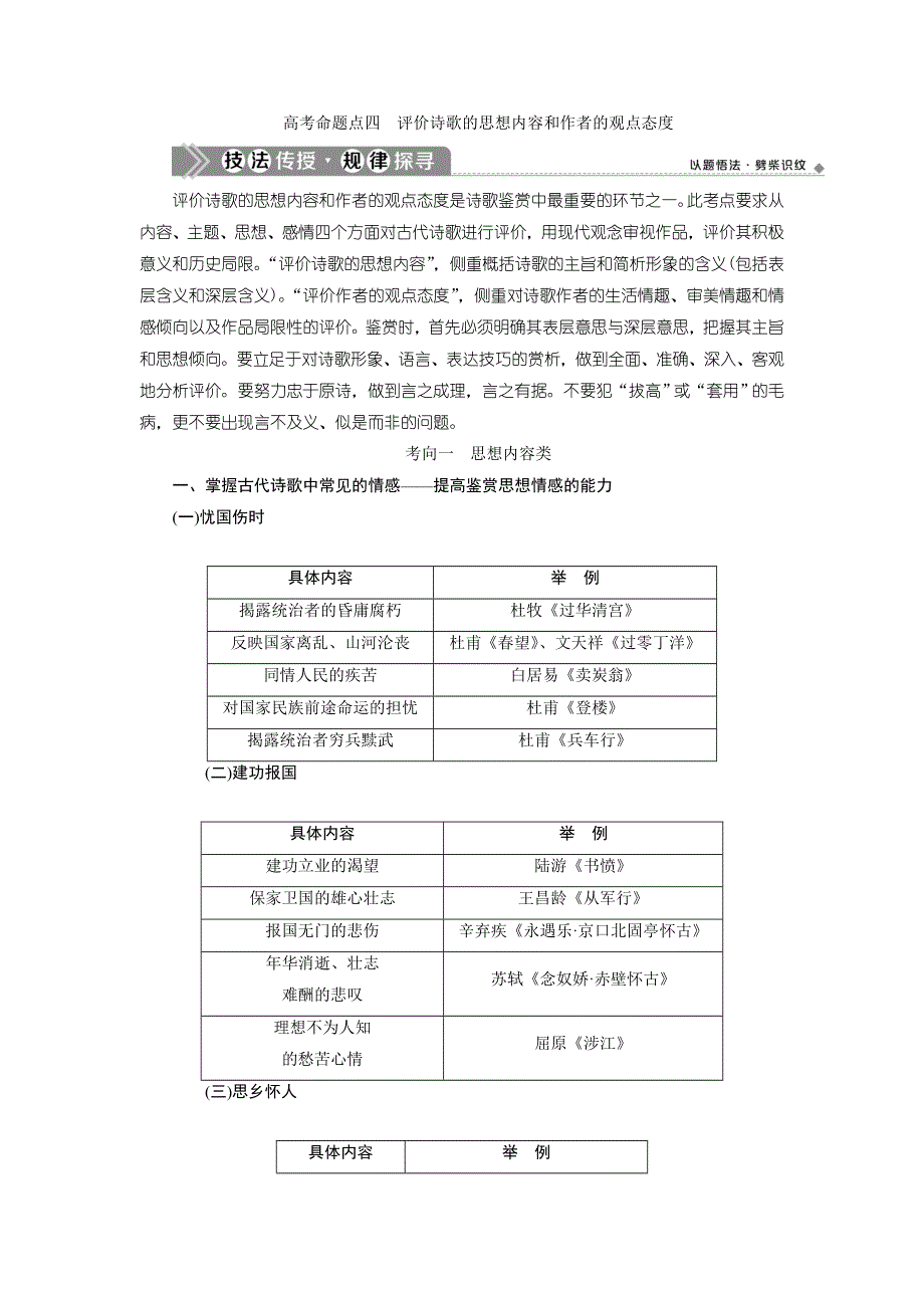 2021版浙江高考语文一轮复习讲义练习：第2部分 2 专题二　4 4 高考命题点四　评价诗歌的思想内容和作者的观点态度 WORD版含解析.doc_第1页