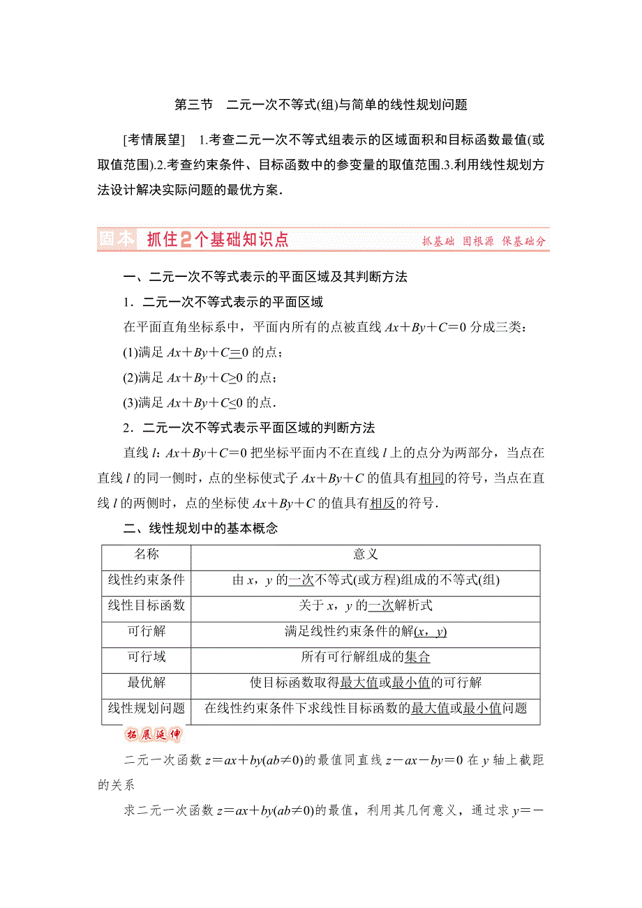 《高考讲坛》2015届高三数学（理山东版）一轮配套文档：第6章 第3节 二元一次不等式(组)与简单的线性规划问题.doc_第1页