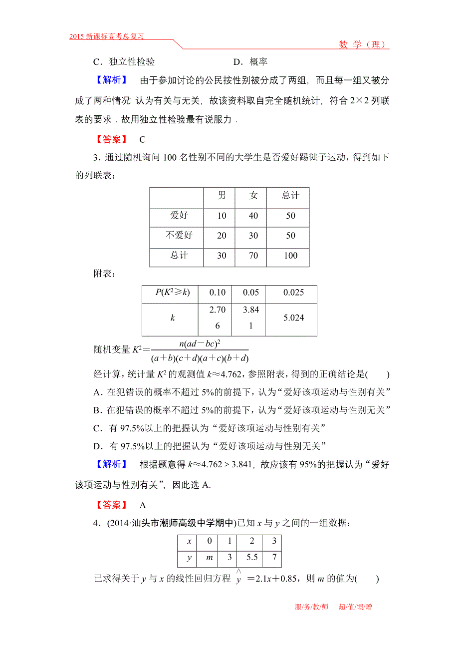 《高考讲坛》2015届高三数学（理山东版）一轮限时检测57 变量间的相关关系、统计案例.doc_第2页