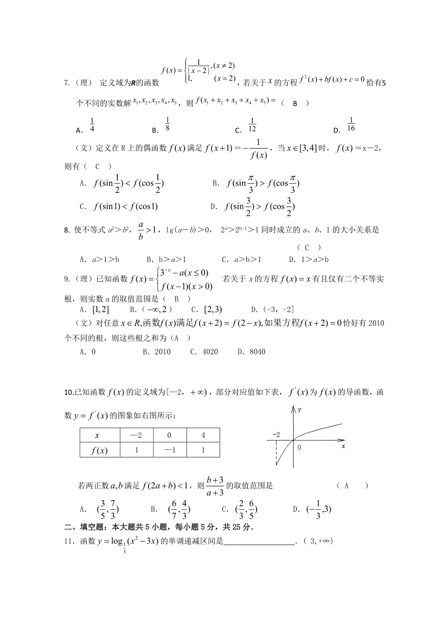 大冶市华中学校2011届高三数学滚动训练（二）.doc_第2页