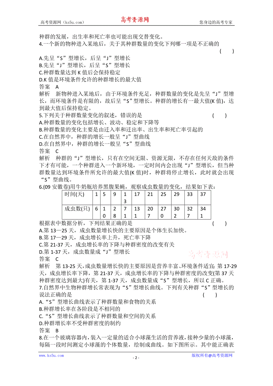 《高考调研》2014年高中生物（人教版）必修三配套作业11 种群数量的变化.doc_第2页