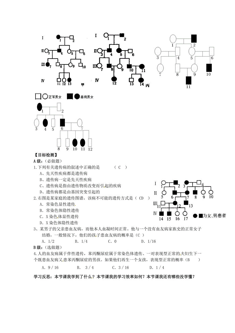 2014年春高中生物新人教版必修2学案 第5章人类遗传病.doc_第2页