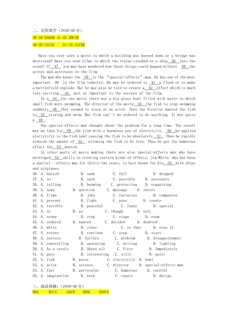 吉林省长春市第二十九中学2019-2020学年高一英语下学期线上检测试题.doc_第3页