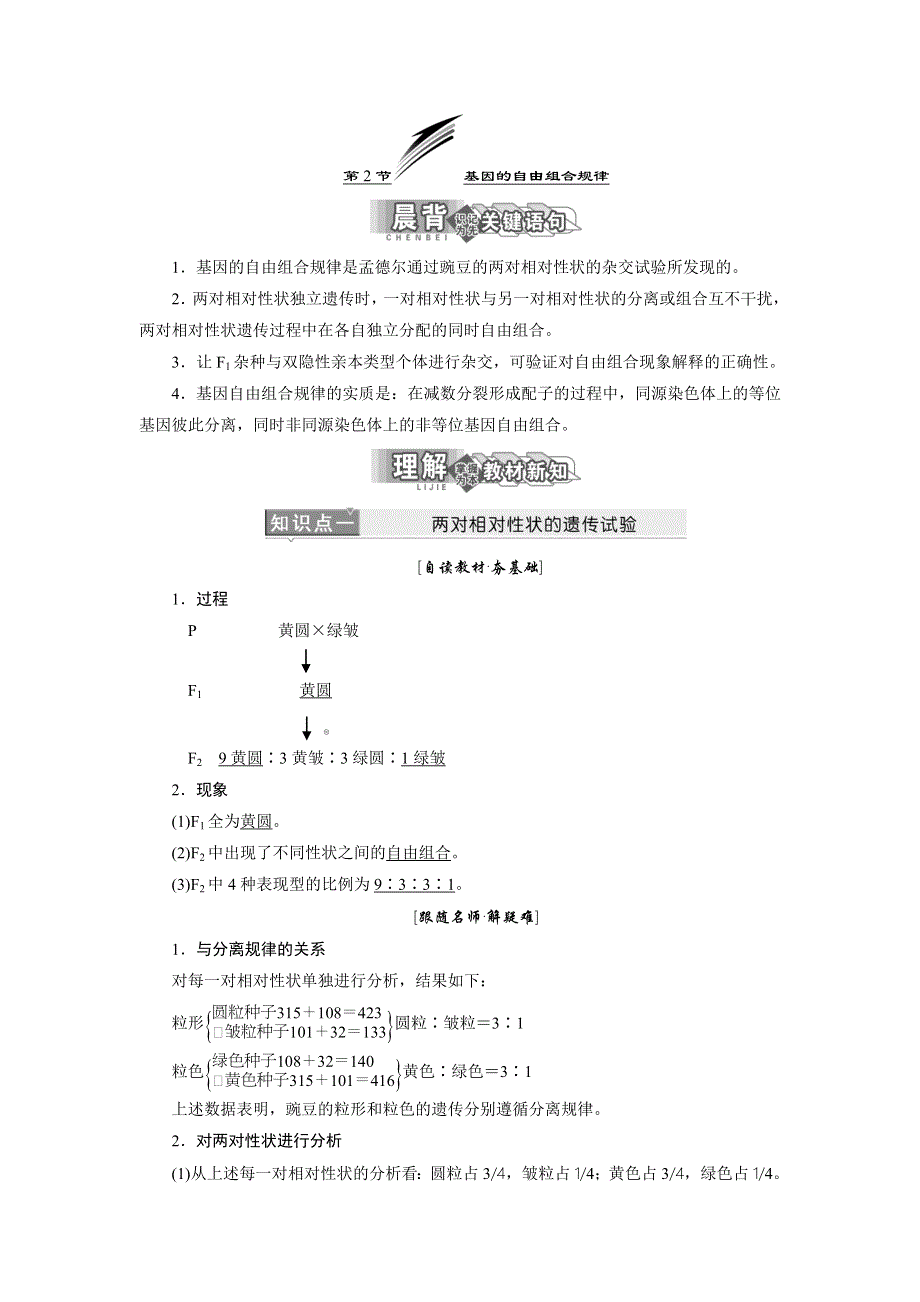 2017-2018学年高中北师大版生物必修二教学案：第4章 第2节 基因的自由组合规律 WORD版含答案.doc_第1页