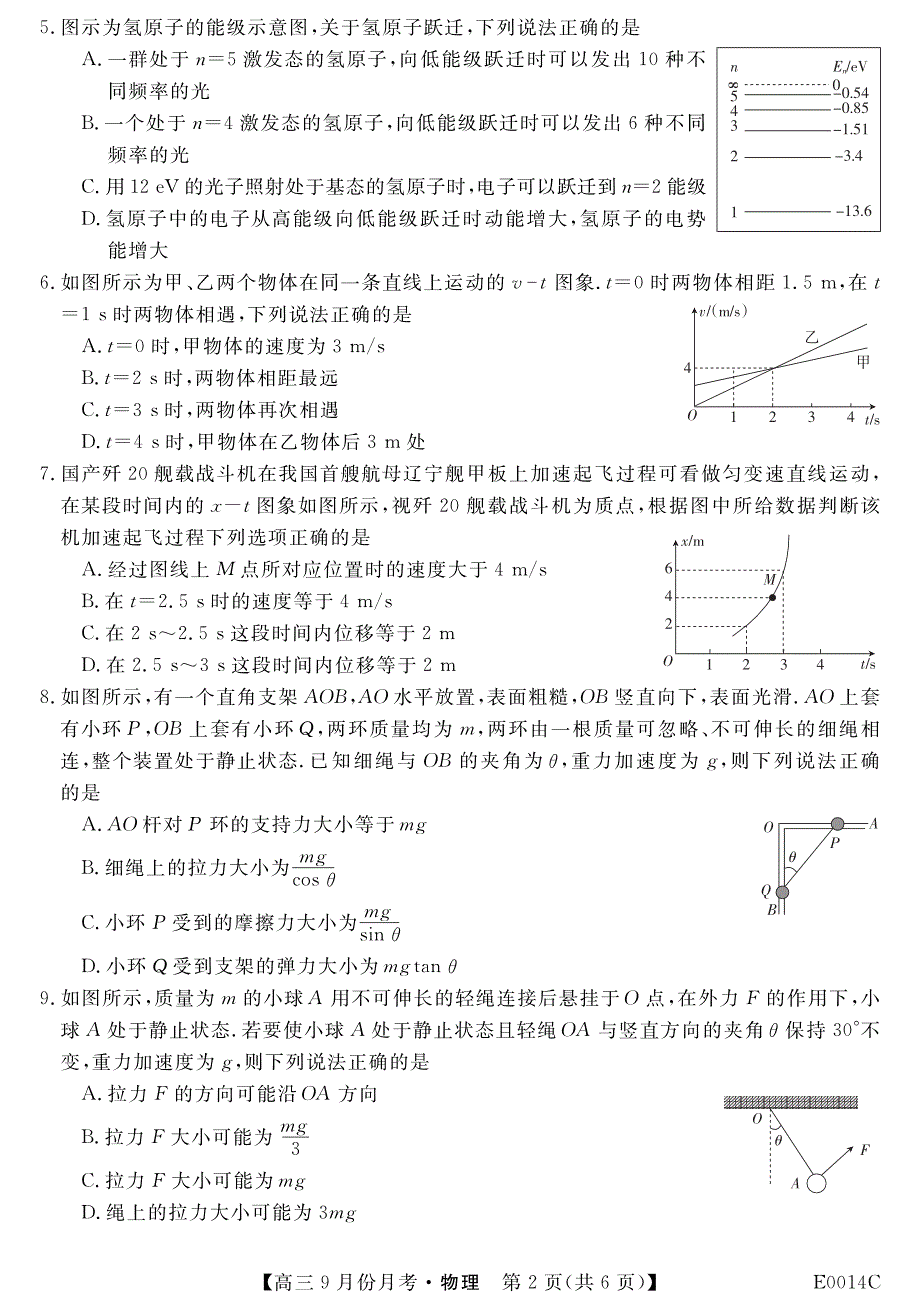 贵州省铜仁市石阡民族中学2020届高三9月月考物理试卷 PDF版含答案.pdf_第2页