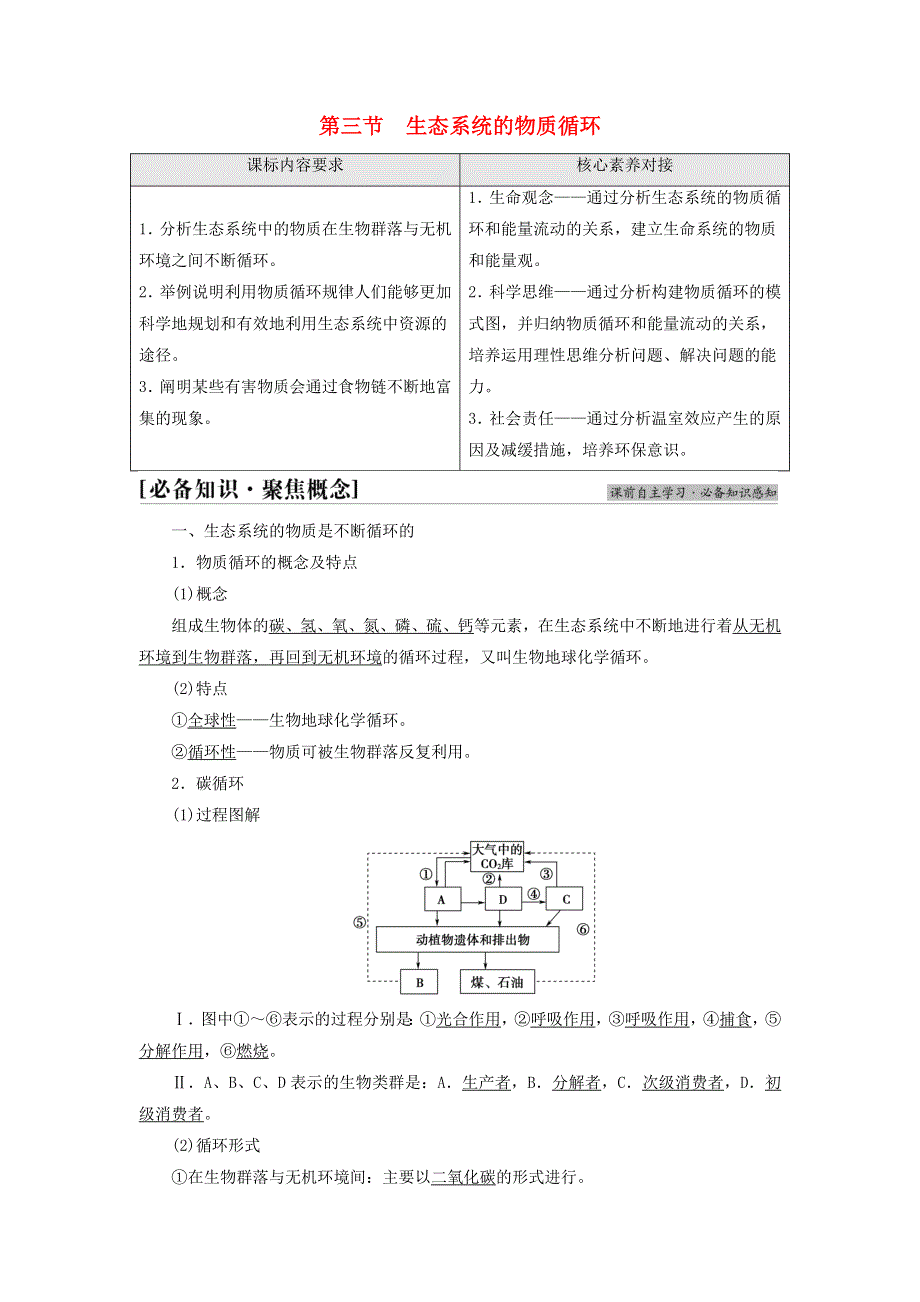 新教材高中生物 第3章 生态系统 第3节 生态系统的物质循环教师用书 苏教版选择性必修2.doc_第1页