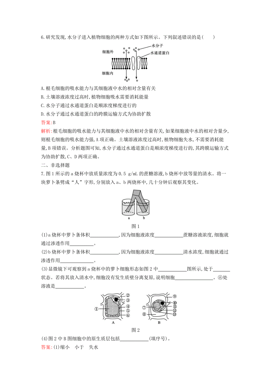 新教材高中生物 第4章 细胞的物质输入和输出 第1节 被动运输课后习题 新人教版必修1.docx_第3页