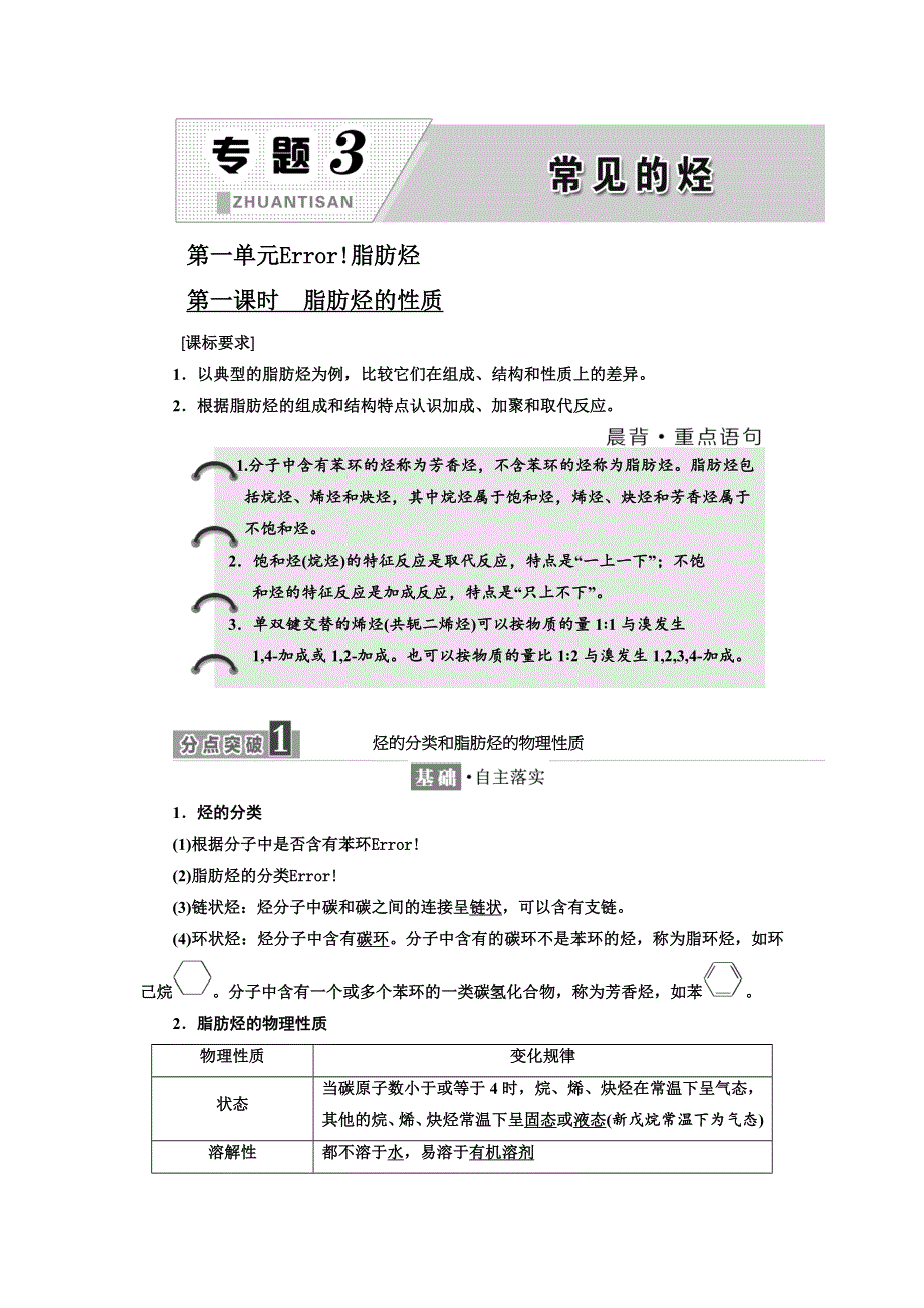 2017-2018学年高中化学苏教版选修5教学案：专题3 第一单元 脂肪烃 WORD版含答案.doc_第1页