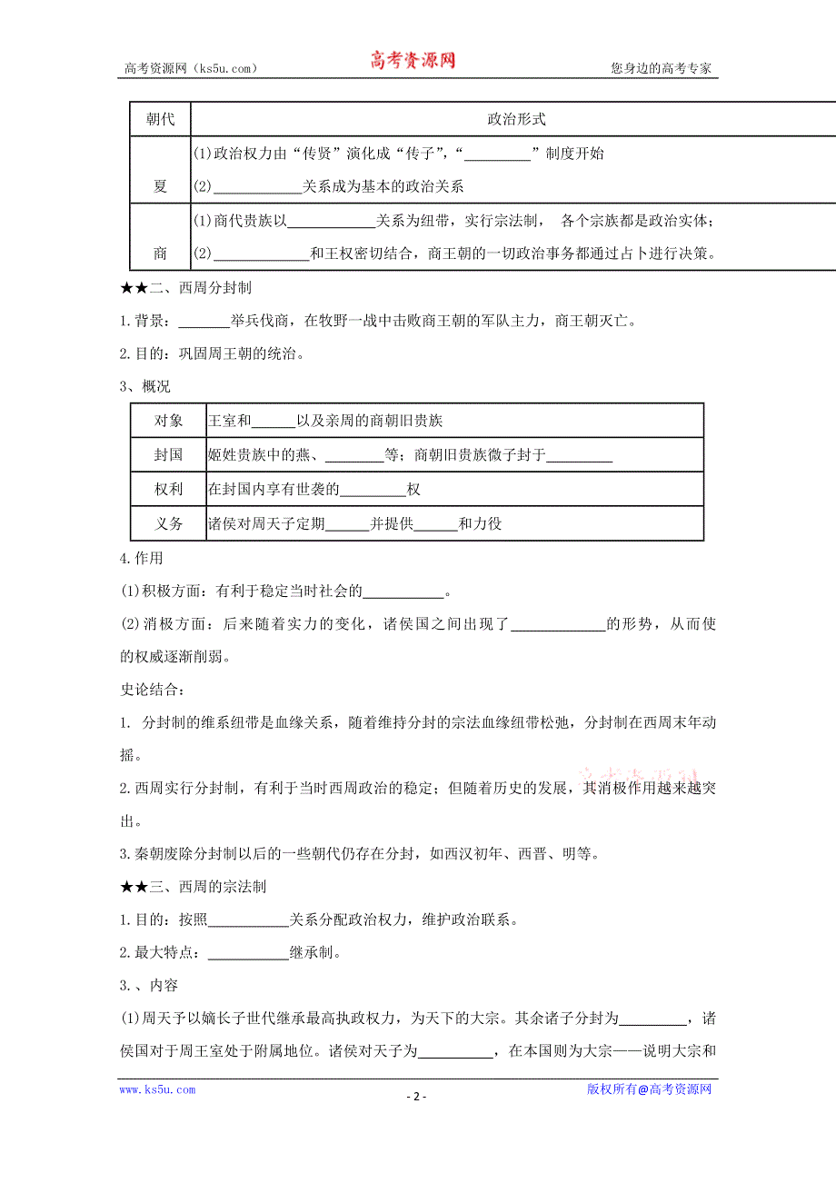 2014年高一历史学案：第1课 中国早期政治制度的特点（人民版必修1）.doc_第2页