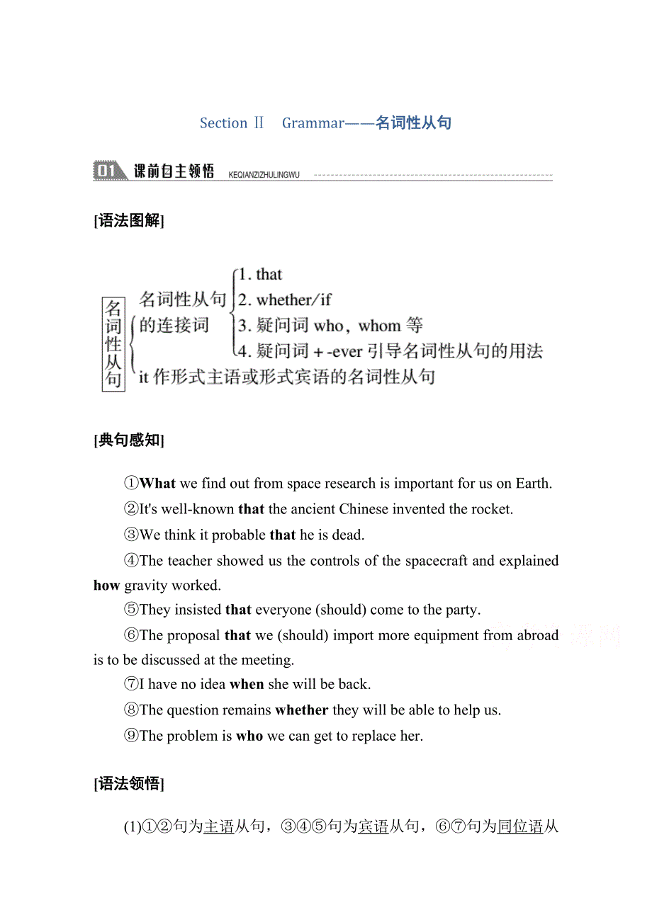 2020-2021学年英语外研版选修8学案：MODULE 5 SECTION Ⅱ　GRAMMAR——名词性从句 WORD版含答案.doc_第1页