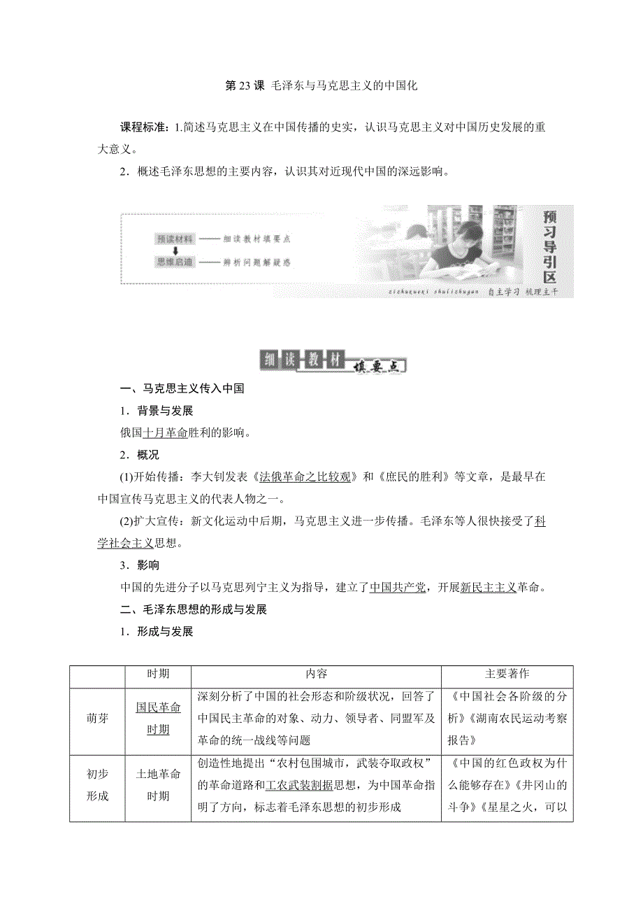 2017-2018学年高中历史岳麓版必修3教学案：第五单元 第23课　毛泽东与马克思主义的中国化 WORD版含解析.doc_第1页