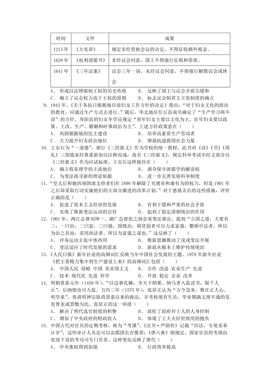 新疆乌鲁木齐市2022高二历史上学期期中考试试题.docx_第2页