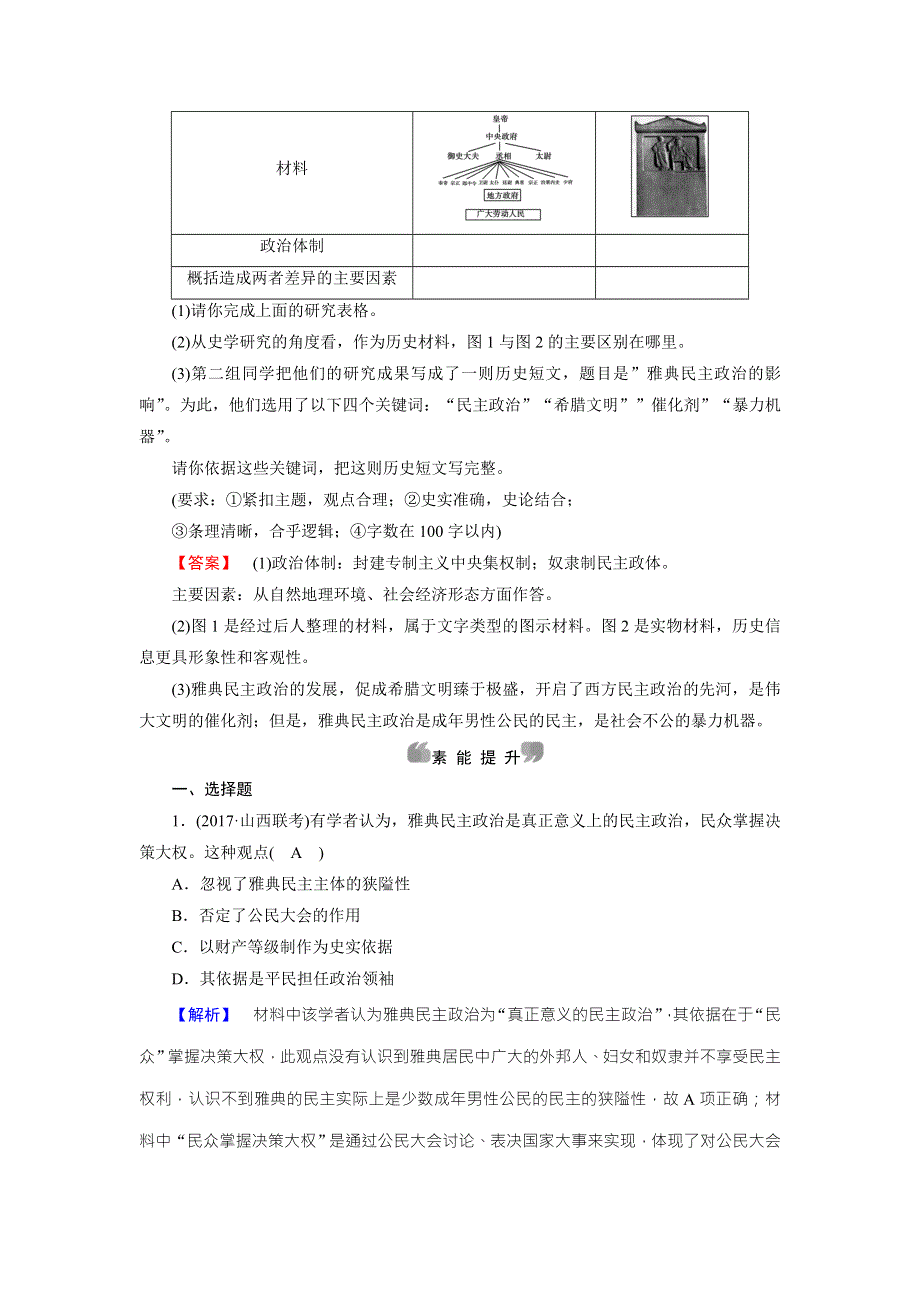 2017-2018学年高中历史必修一（人民版）练习：专题6 第2课卓尔不群的雅典 WORD版含解析.doc_第3页