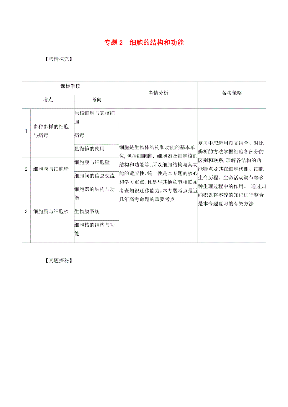 广东省2021版高考生物一轮复习 专题二 细胞的结构和功能精练.docx_第1页