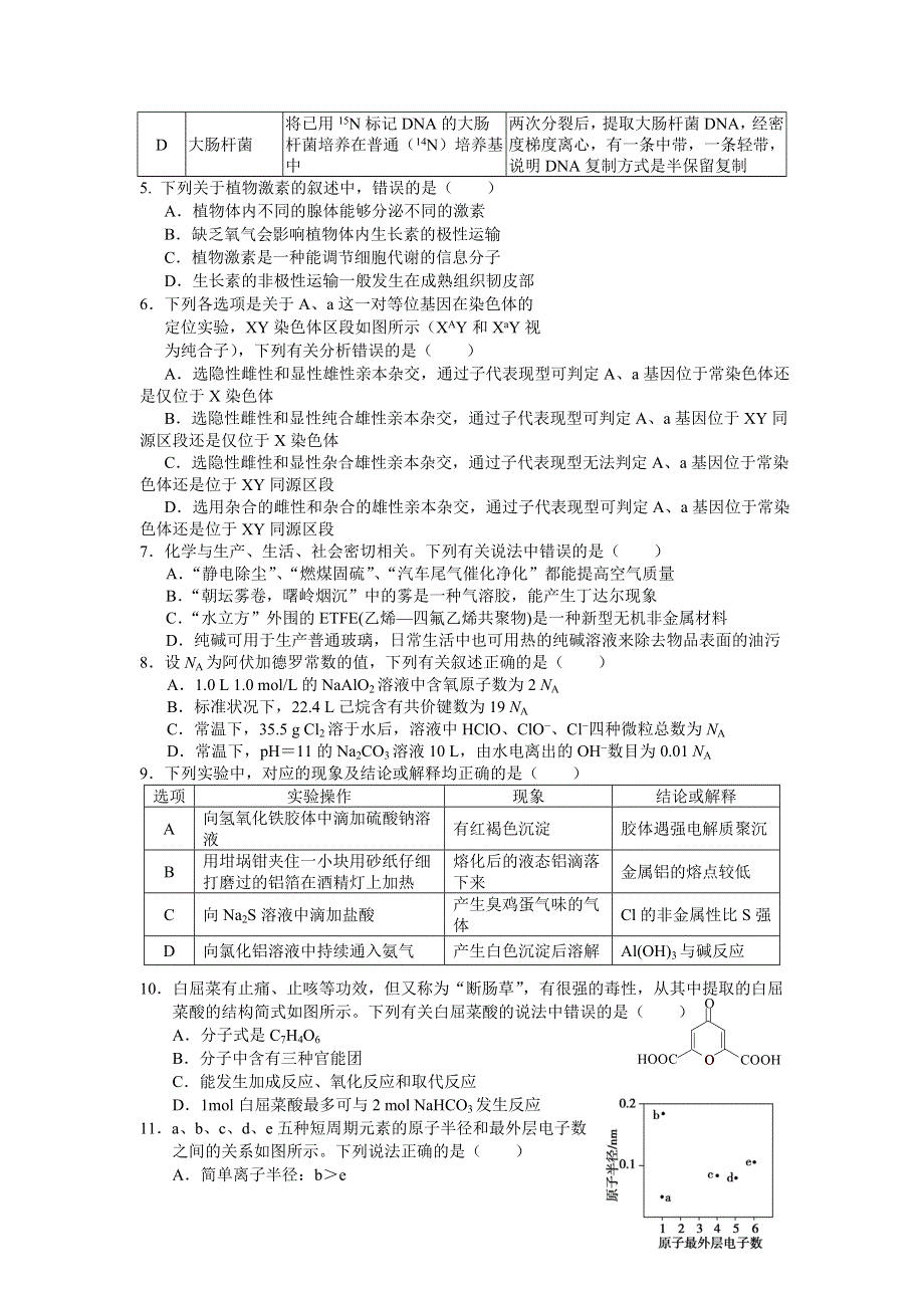 四川省南充高级中学2022届高三下学期第六次月考理综试题 WORD版含答案.docx_第2页