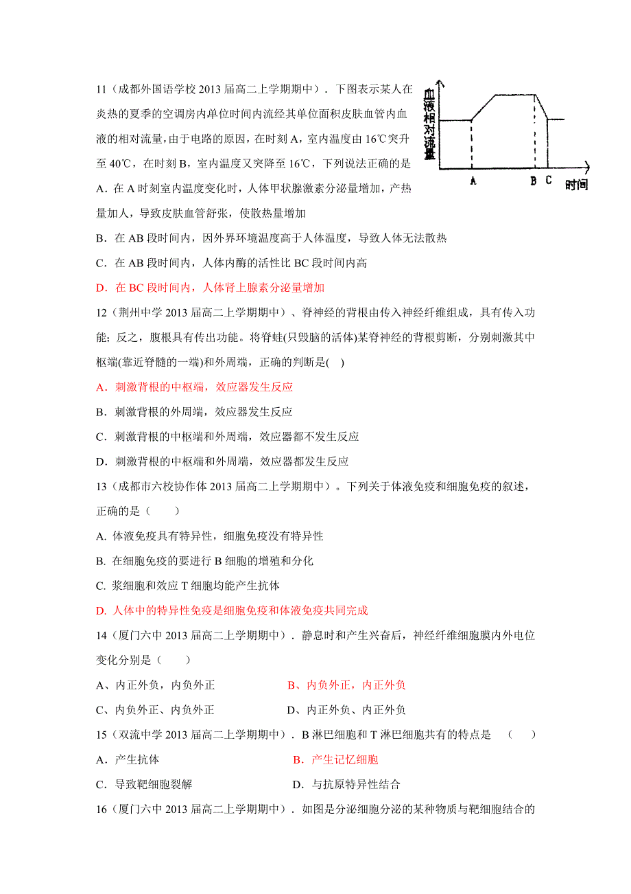 2012高二生物第2章 动物和人体生命活动的调节 单元练习题1（人教版必修3）.doc_第3页