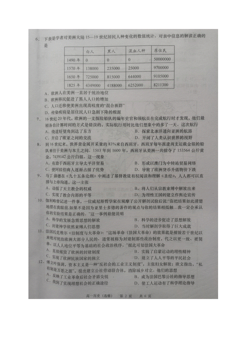 江苏省如皋市2020-2021学年高一历史下学期第一次月考试题（选修）（扫描版）.doc_第2页