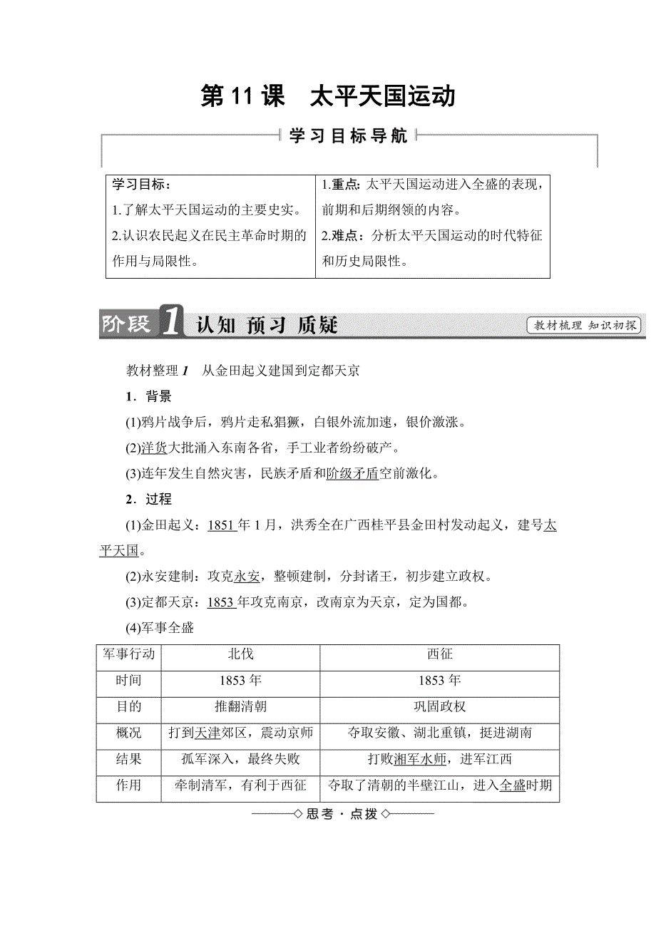 2017-2018学年高中历史（人教版必修一）同步课件%2B教材梳理点拨%2B学业分层测评：第4单元 第11课　太平天国运动 WORD版含解析.doc_第1页