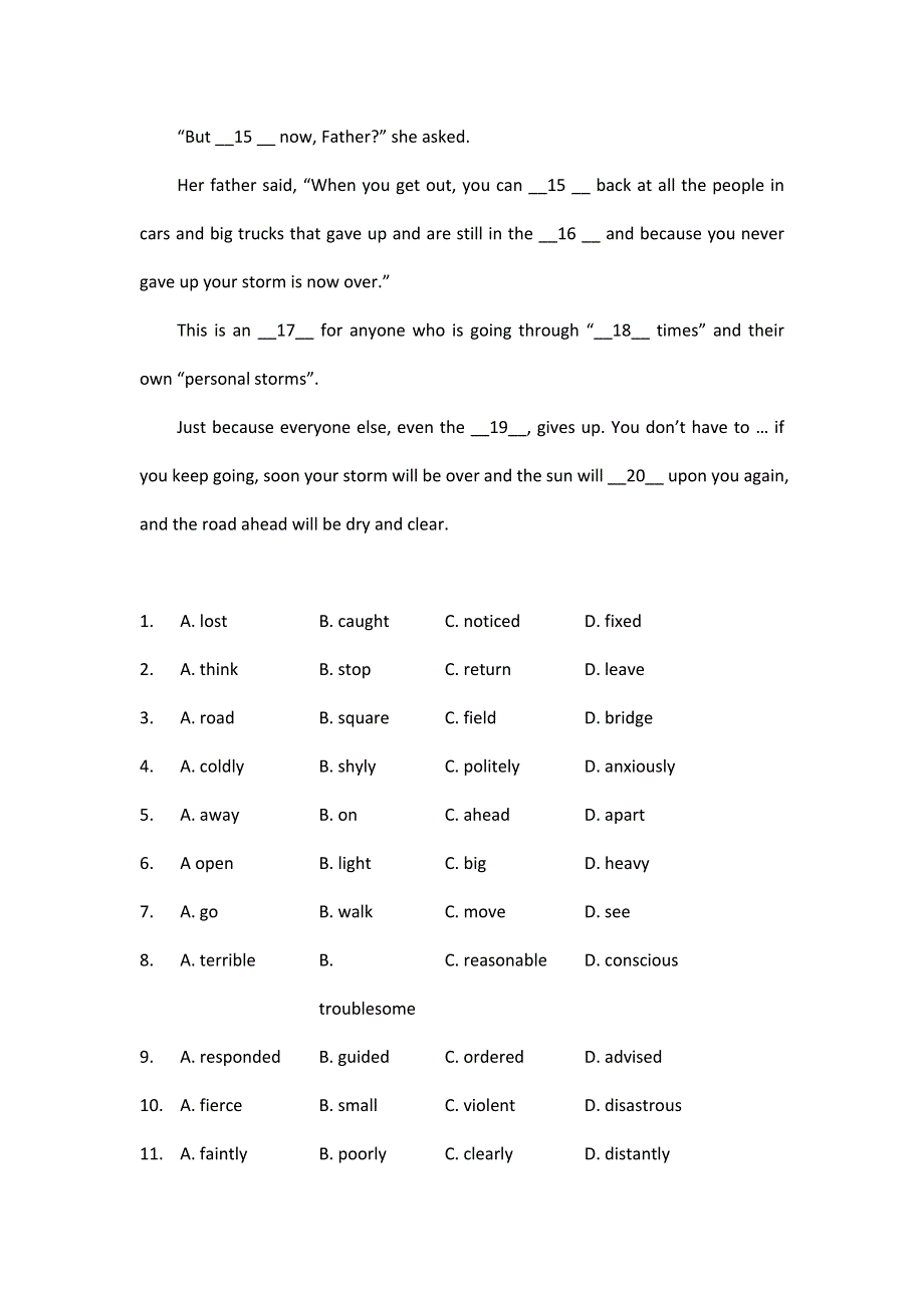 山西省2012高考英语二轮复习专题训练：完型填空（3）.doc_第2页