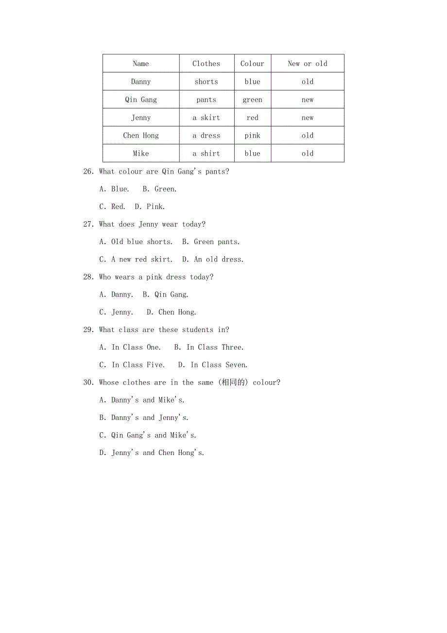 2021秋七年级英语上册 Unit 2 Colours and Clothes Lesson 10 Clothes For a Cold Day课后作业A （新版）冀教版.doc_第3页