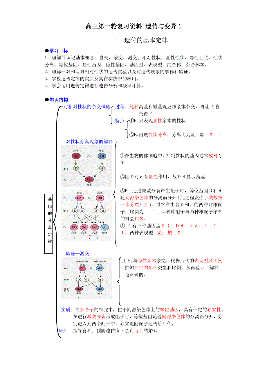 2014年高三生物第一轮复习学案：遗传的基本定律.doc_第1页