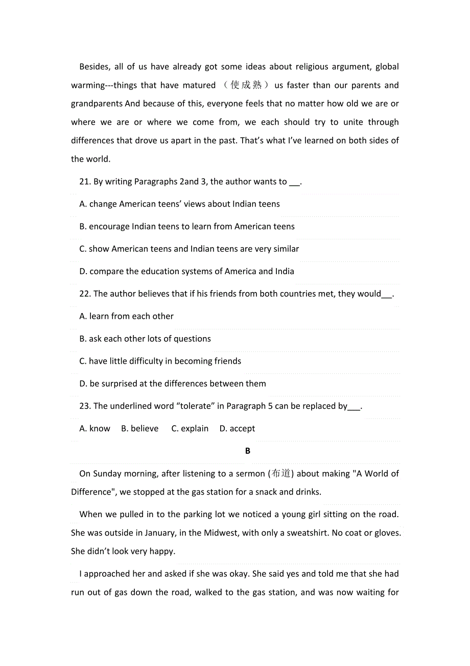 河北省唐山市曹妃甸区第一中学2016-2017学年高一3月月考英语试题 WORD版缺答案.doc_第3页