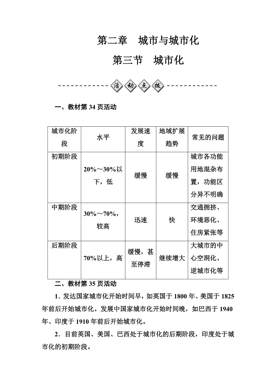 2017-2018学年高中地理人教版必修2习题：第二章第三节城市化 WORD版含解析.doc_第1页