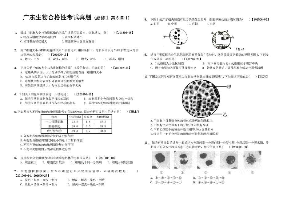 广东省东莞市常平中学广东生物合格性考试复习必修1第6章1 生物 打印版试题含答案.docx_第1页