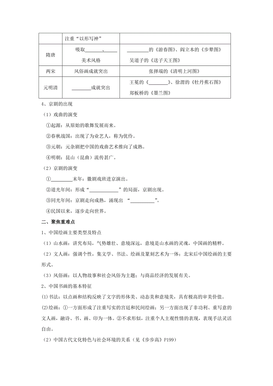 江苏省宝应县子婴中学2016届高三历史一轮复习导学案：必修三 单元三 第10课 充满魅力的书画和戏曲艺术 .doc_第2页