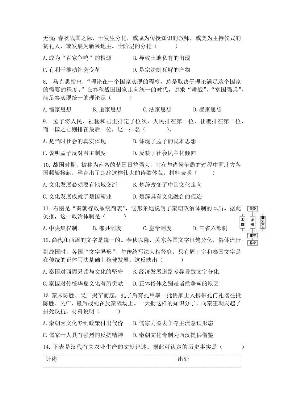 广东省惠州市惠阳区中山中学2021-2022学年高一上学期第一次质量检测历史试题 WORD版含答案.docx_第2页