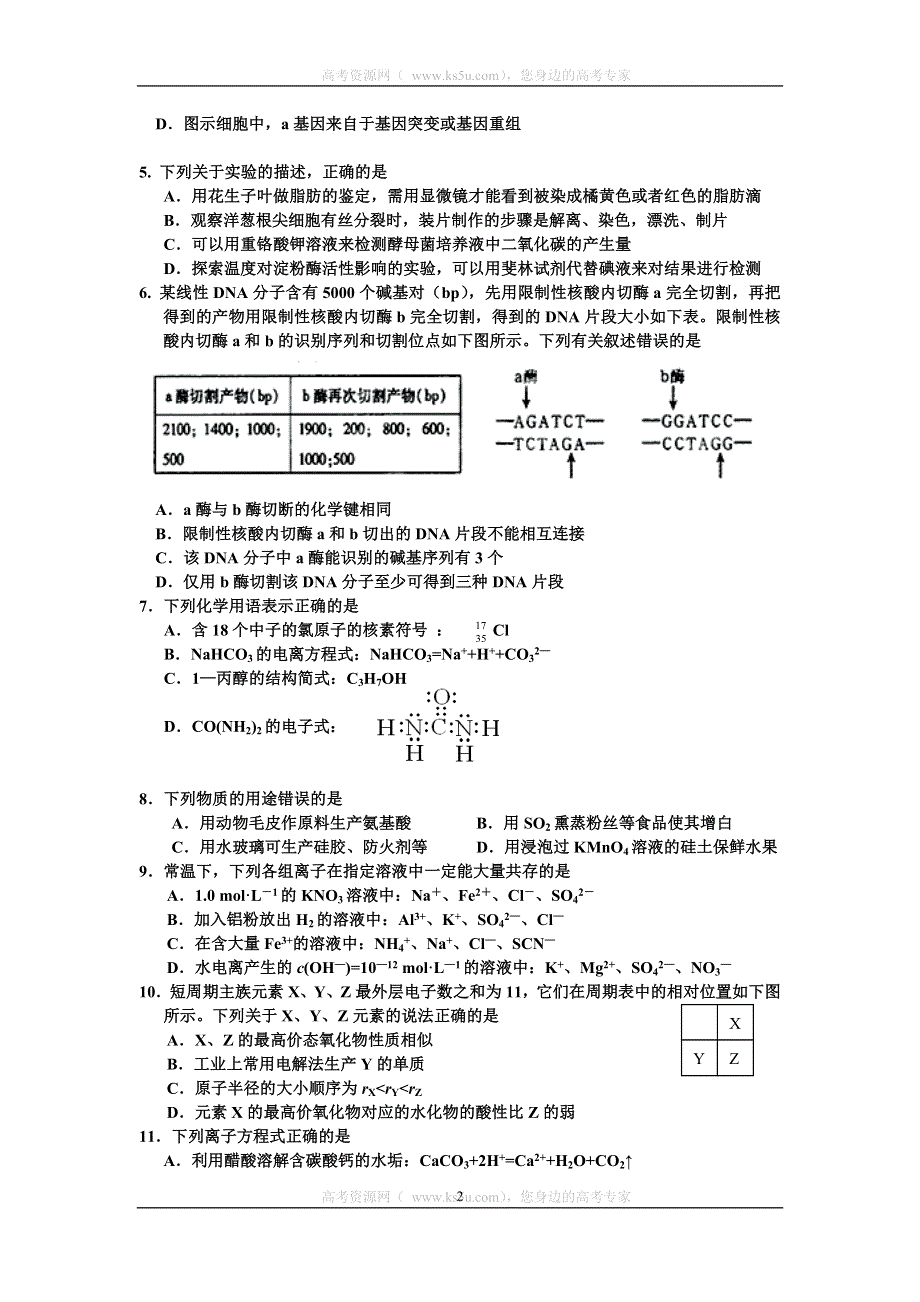 广东省韶关市北江中学2013届高三12月月考理综试题 WORD版含答案.doc_第2页