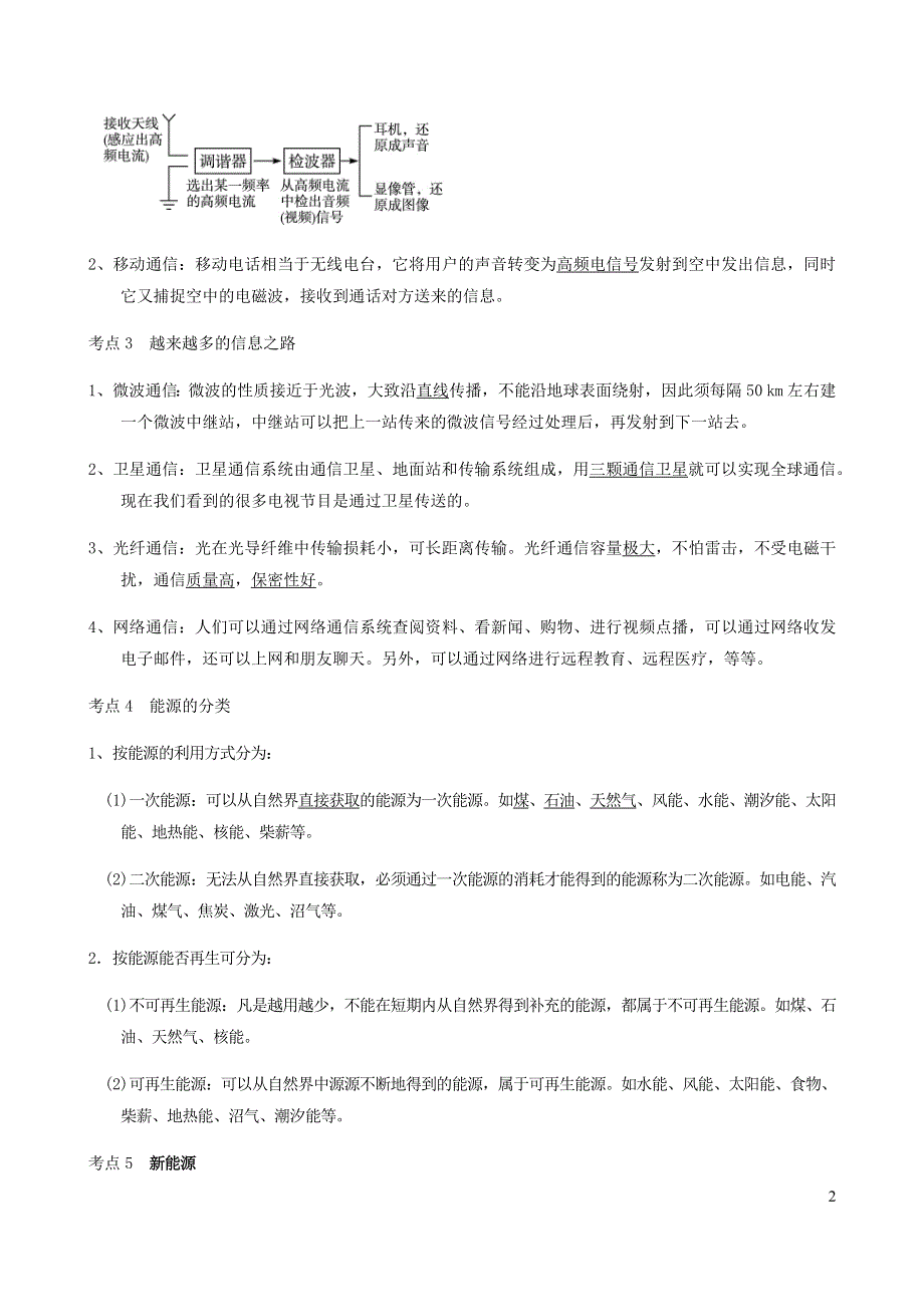 广东省深圳市2021年中考物理一轮复习讲义 第18章 信息与能源（考点知识梳理+例题+满分必练）.docx_第2页