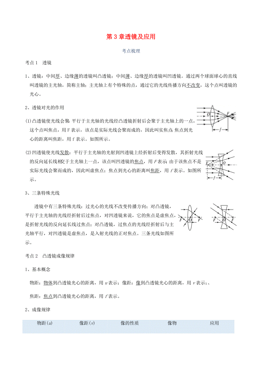 广东省深圳市2021年中考物理一轮复习讲义 第3章 透镜及应用（考点知识梳理 例题 满分必练）.docx_第1页