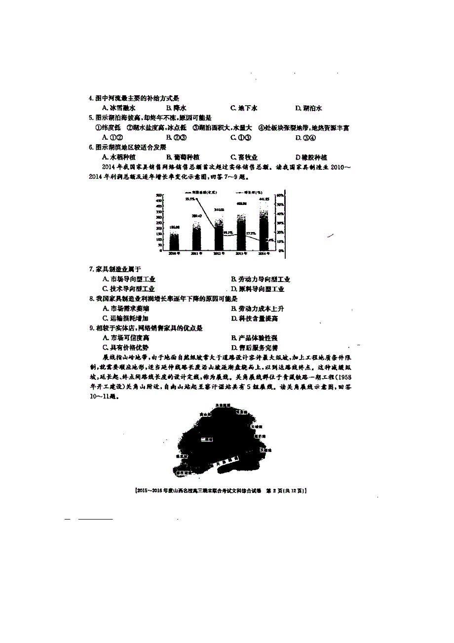 山西省名校2016届高三上学期期末联合考试文科综合 扫描版无答案.doc_第2页