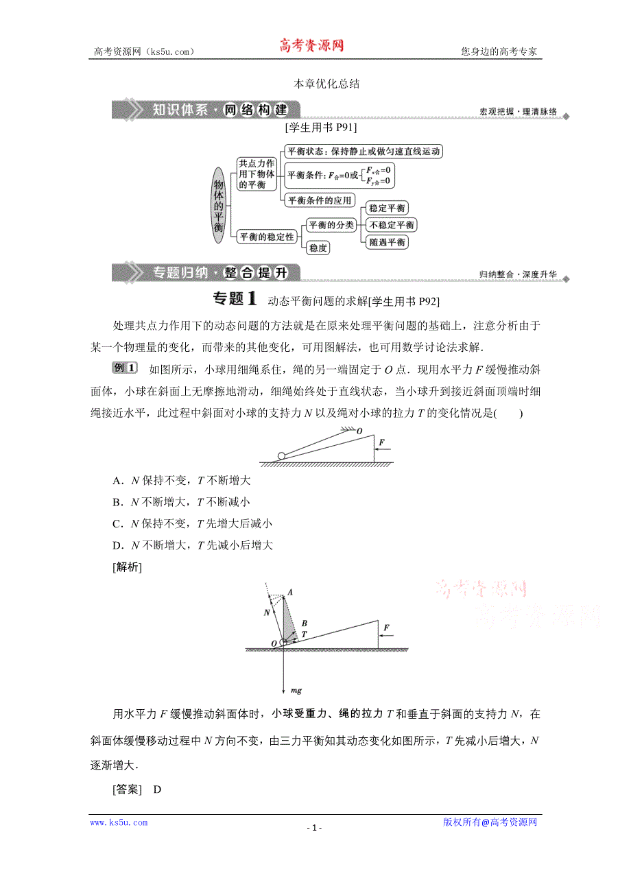 2019-2020学年物理教科版必修1学案：第四章物体的平衡 优化总结 WORD版含答案.doc_第1页