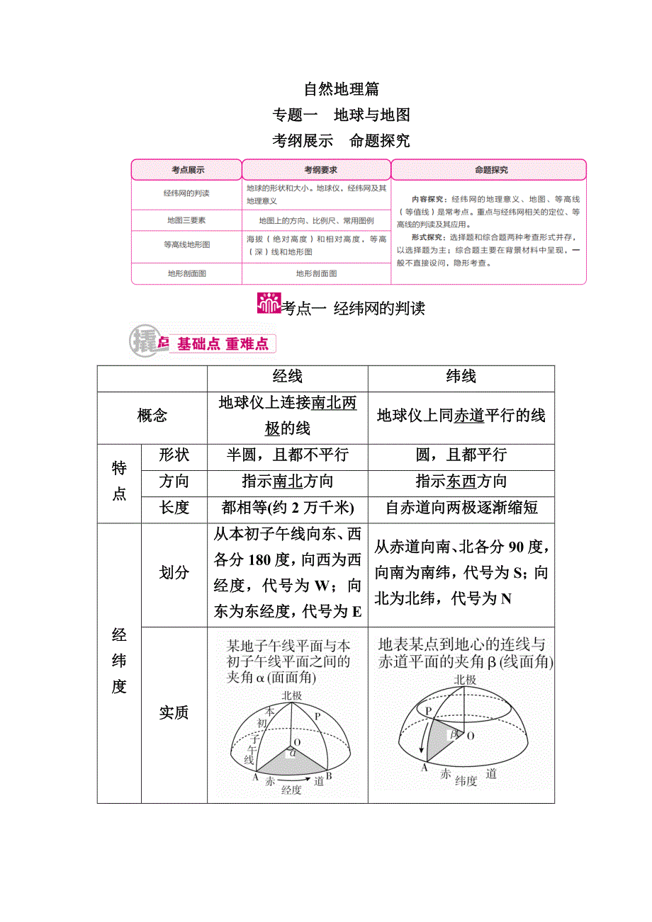 《学霸优课》2017地理一轮教学案：专题一考点一　经纬网的判读 WORD版含解析.doc_第1页