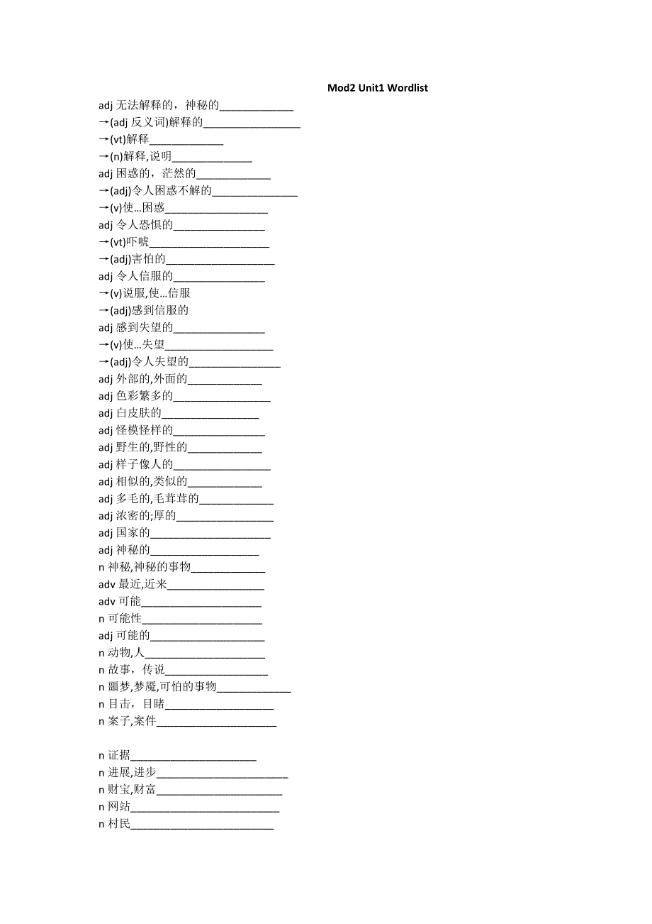 河南省偃师市实验高级中学高中英语模块二第一单元单词表默写 .doc_第1页