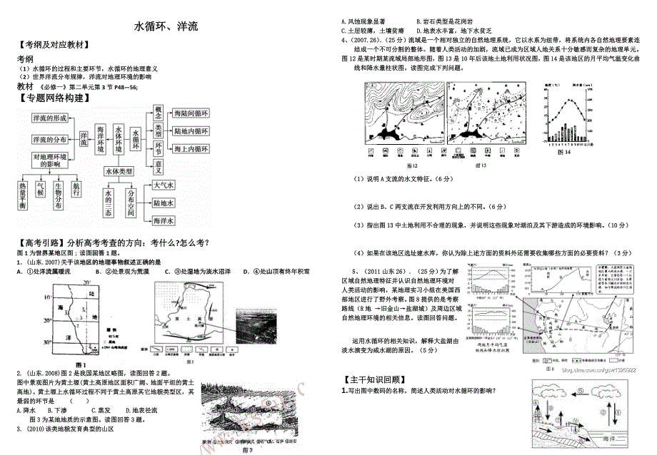 2012高考地理专题复习学案：水循环、洋流.doc_第1页