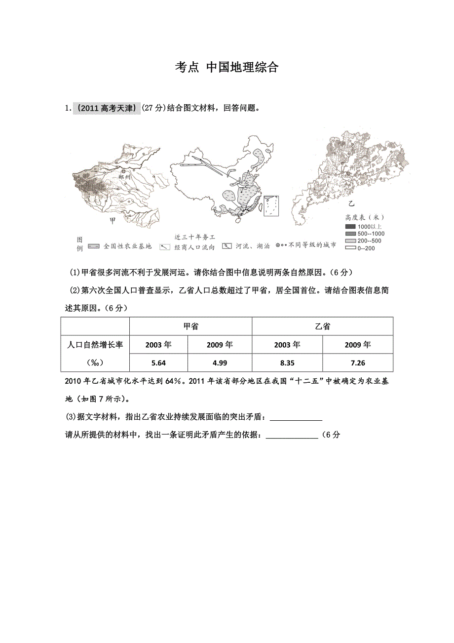 2012高考地理复习考点精析：中国地理综合.doc_第1页