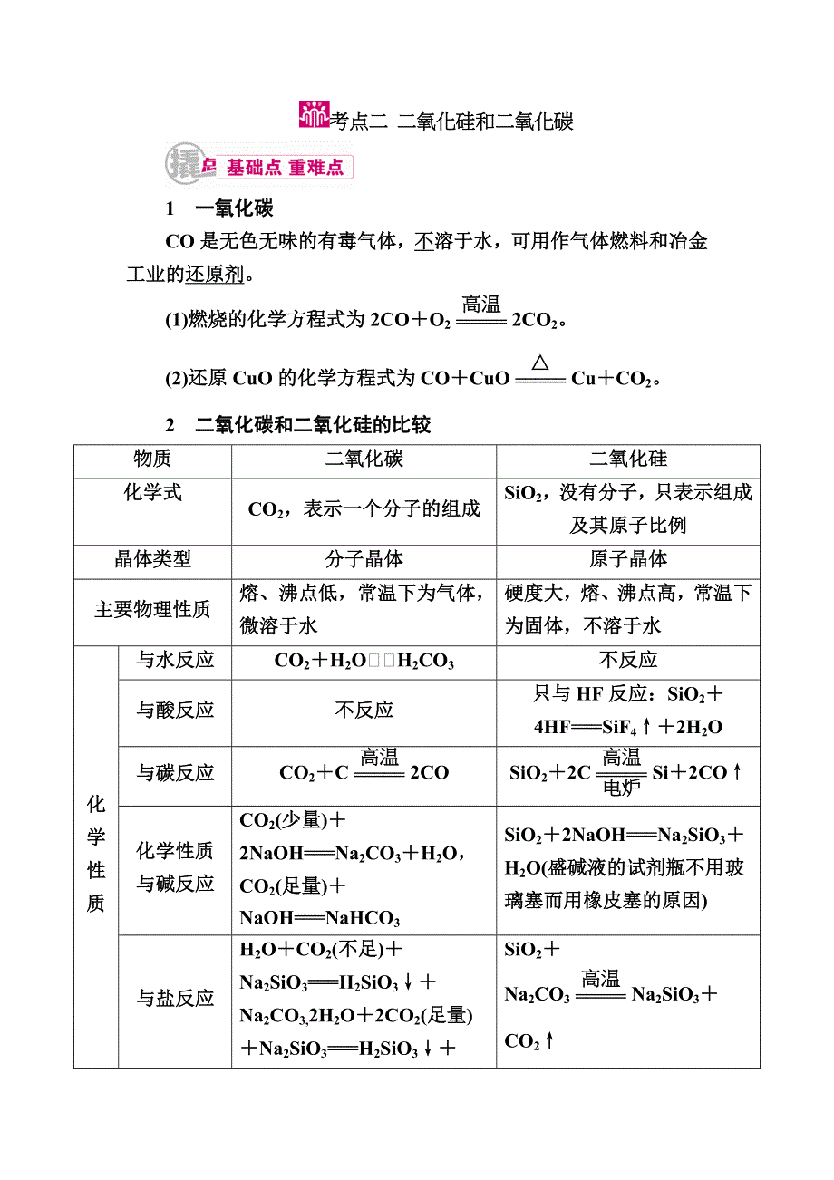 《学霸优课》2017化学一轮教学案：专题十六考点二　二氧化硅和二氧化碳 WORD版含解析.doc_第1页