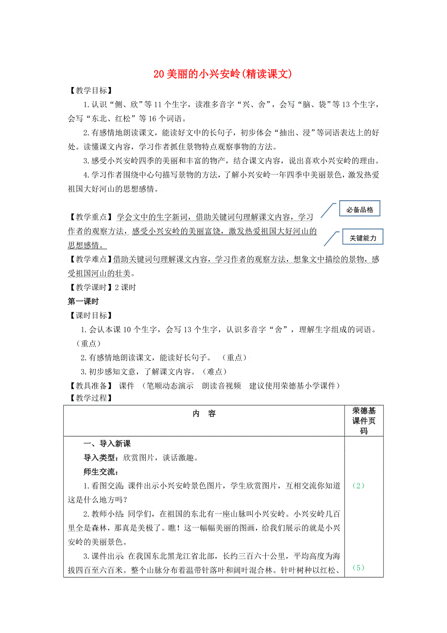 2021秋三年级语文上册 第六单元 第20课 美丽的小兴安岭教案 新人教版.doc_第1页