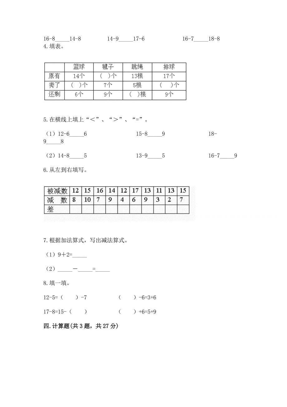 小学一年级数学《20以内的退位减法》易错题带答案（培优a卷）.docx_第3页