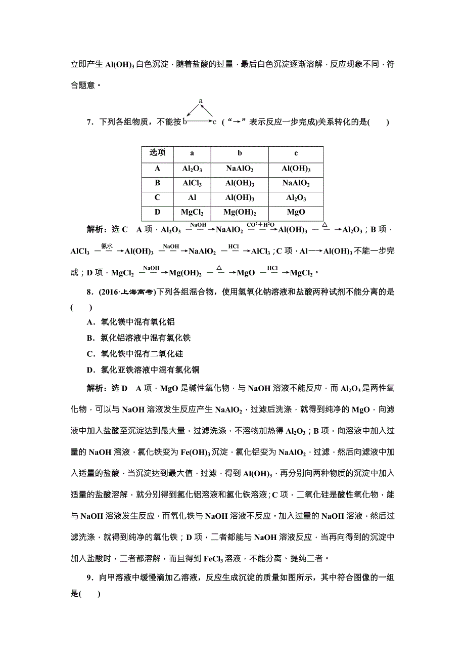 （人教版）2018届高三化学高考总复习跟踪检测（九） 铝、镁及其重要化合物 WORD版含解析.doc_第3页