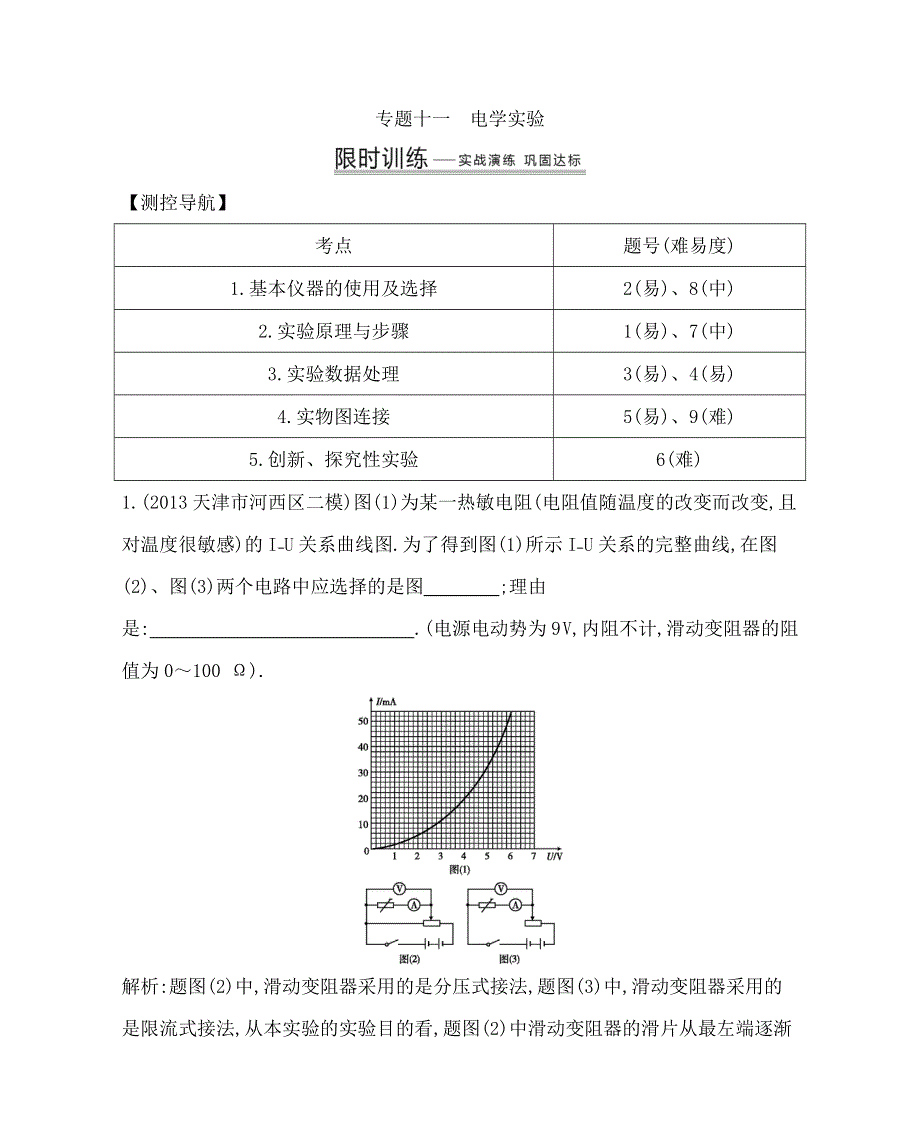 2014年高考物理二轮复习点精练：专题十一　电学实验（含新题详解）.doc_第1页