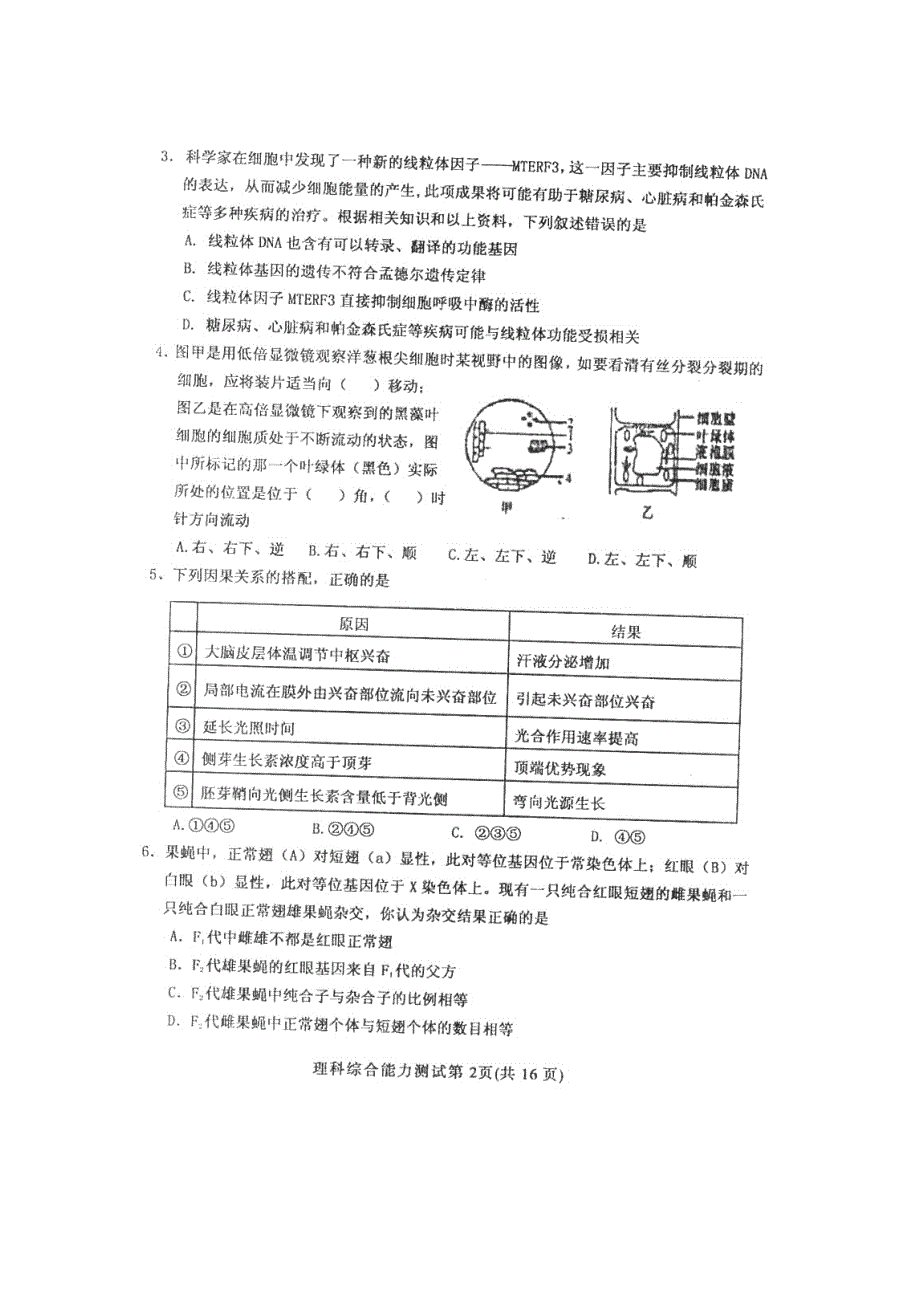 山西省大同市2011届高三年级第一次模拟考试试卷（理综）扫描版.doc_第2页