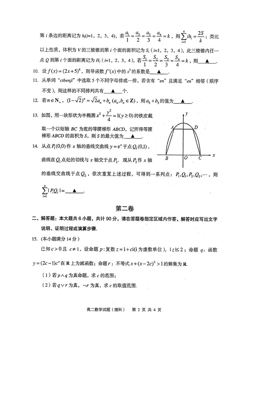 江苏省常熟中学2013-2014学年高二下学期期中考试数学（理）试题 扫描版含答案.doc_第2页