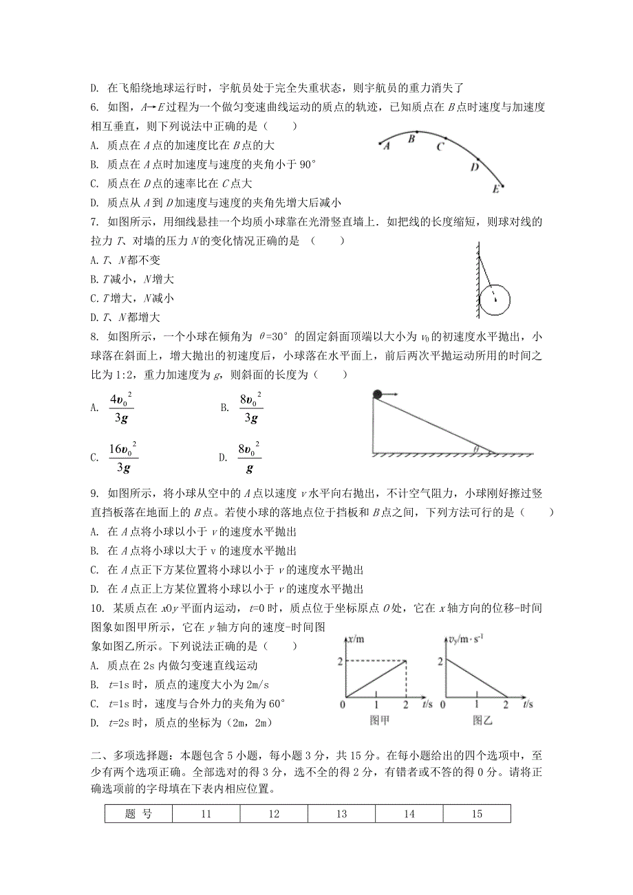 山西省太原市第五十六中学校2020-2021学年高一物理下学期第一次月考试题.doc_第2页